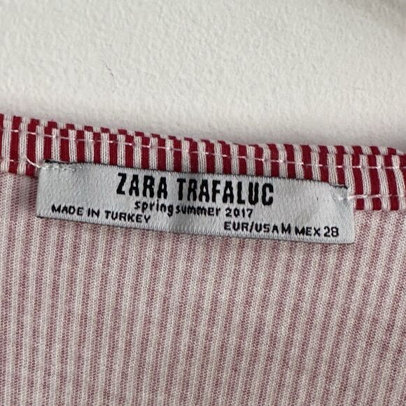 Zara Top M Surplice Crop Smocked Red Stripe Embroidered Half Sleeve Popover Boho - Picture 5 of 10